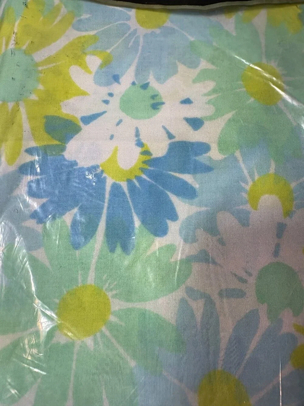 Vintage Groovy Blue Floral Pequot Double Flat Sheet New